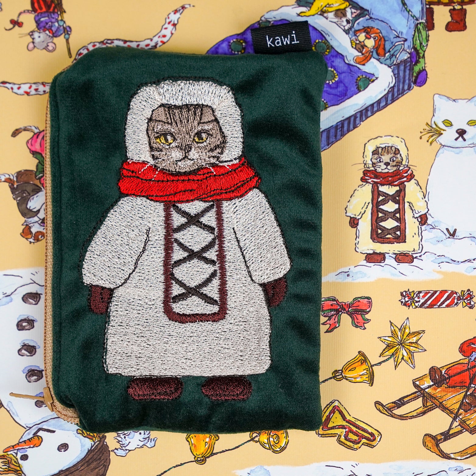 Pre-Order | Velvet Pouch : Red Scarf Kitten